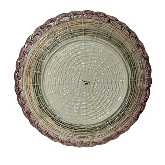 Vintage Italian Majolica Woven Ceramic Tray | Hand-Painted Basketweave Design Se - Picture 4 of 6